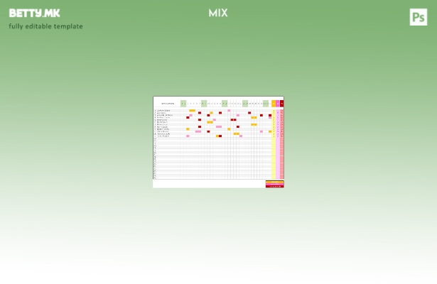 Шаблон за посетеност на вработените во модерен стил во формат Excel и PDF, целос